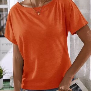 SHEIN Bright Orange Short Sleeve Off The Shoulder Tee